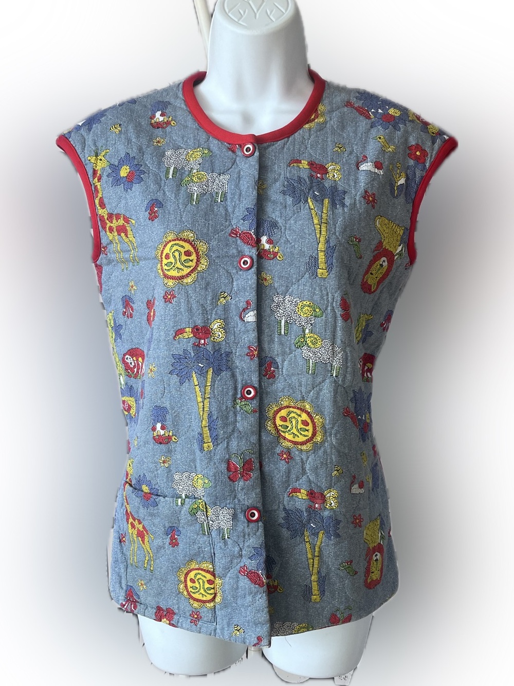 Vintage Handmade Quilted Vest/Smock with Snap Buttons and Front Pocket